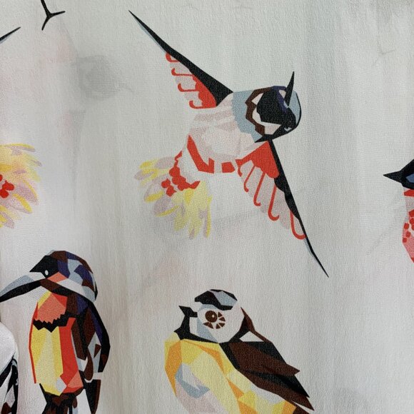 LOVE BINETTI Womens Sz L Geometric bird print Blouse 100% silk - Picture 6 of 14